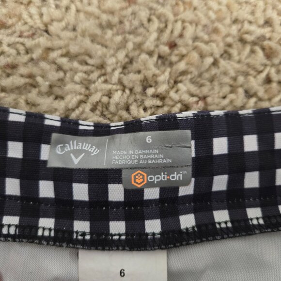 Callaway Opti Dri Golf Shorts 6 Plaid Check Black White Bermuda Chino Preppy - Picture 3 of 6